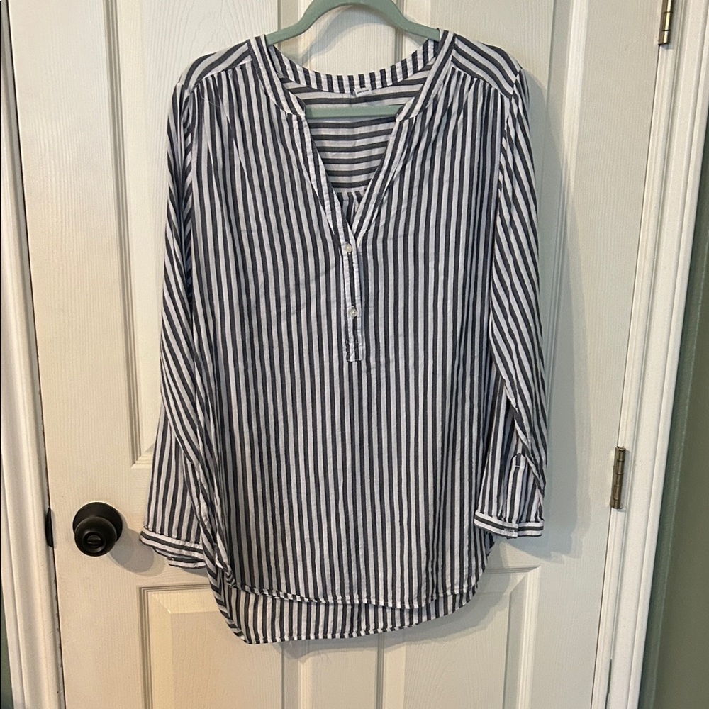 Striped dark gray  and White Blouse